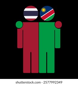 Flat illustration of two human figures with Thailand and Namibia flags as heads. Minimalistic design, isolated background.