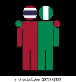 Flat illustration of two human figures with Thailand and Nigeria flags as heads. Minimalistic design, isolated background.