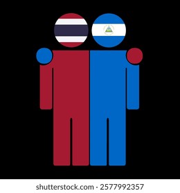 Flat illustration of two human figures with Thailand and Nicaragua flags as heads. Minimalistic design, isolated background.