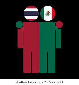 Flat illustration of two human figures with Thailand and Mexico flags as heads. Minimalistic design, isolated background.