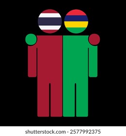 Flat illustration of two human figures with Thailand and Mauritius flags as heads. Minimalistic design, isolated background.