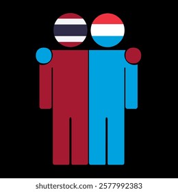 Flat illustration of two human figures with Thailand and Luxembourg flags as heads. Minimalistic design, isolated background.