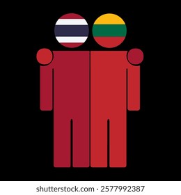 Flat illustration of two human figures with Thailand and Lithuania flags as heads. Minimalistic design, isolated background.