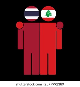 Flat illustration of two human figures with Thailand and Lebanon flags as heads. Minimalistic design, isolated background.