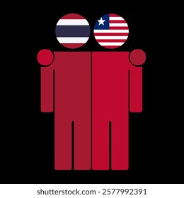 Flat illustration of two human figures with Thailand and Liberia flags as heads. Minimalistic design, isolated background.