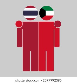 Flat illustration of two human figures with Thailand and Kuwait flags as heads. Minimalistic design, isolated background.