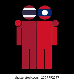 Flat illustration of two human figures with Thailand and Laos flags as heads. Minimalistic design, isolated background.