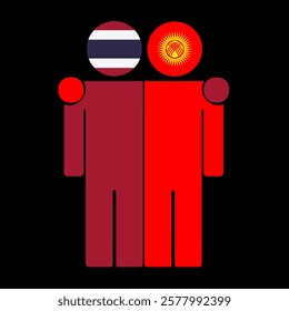 Flat illustration of two human figures with Thailand and Kyrgyzstan flags as heads. Minimalistic design, isolated background.