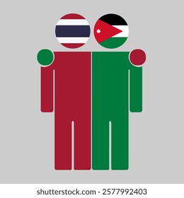 Flat illustration of two human figures with Thailand and Jordan flags as heads. Minimalistic design, isolated background.