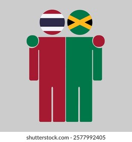 Flat illustration of two human figures with Thailand and Jamaica flags as heads. Minimalistic design, isolated background.