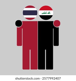 Flat illustration of two human figures with Thailand and Iraq flags as heads. Minimalistic design, isolated background.