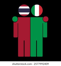 Flat illustration of two human figures with Thailand and Italy flags as heads. Minimalistic design, isolated background.