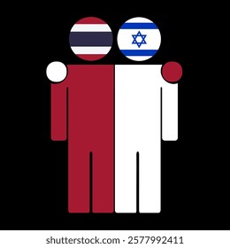 Flat illustration of two human figures with Thailand and Israel flags as heads. Minimalistic design, isolated background.