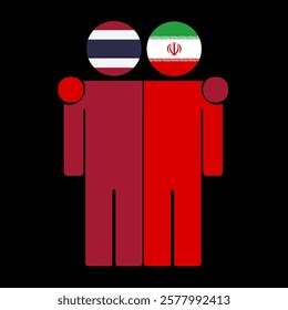 Flat illustration of two human figures with Thailand and Iran flags as heads. Minimalistic design, isolated background.