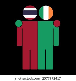 Flat illustration of two human figures with Thailand and Ireland flags as heads. Minimalistic design, isolated background.