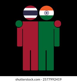 Flat illustration of two human figures with Thailand and India flags as heads. Minimalistic design, isolated background.