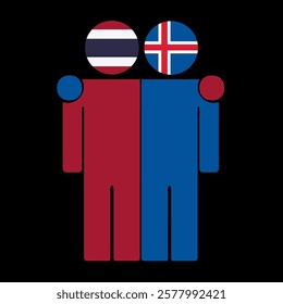 Flat illustration of two human figures with Thailand and Iceland flags as heads. Minimalistic design, isolated background.