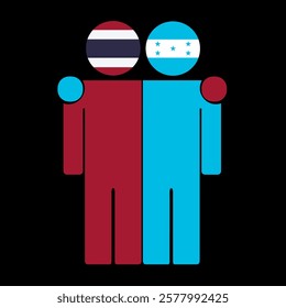 Flat illustration of two human figures with Thailand and Honduras flags as heads. Minimalistic design, isolated background.