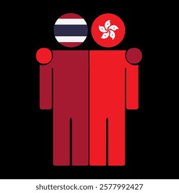 Flat illustration of two human figures with Thailand and Hong Kong flags as heads. Minimalistic design, isolated background.