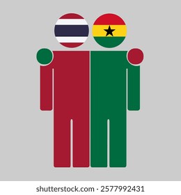 Flat illustration of two human figures with Thailand and Ghana flags as heads. Minimalistic design, isolated background.