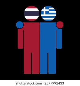 Flat illustration of two human figures with Thailand and Greece flags as heads. Minimalistic design, isolated background.