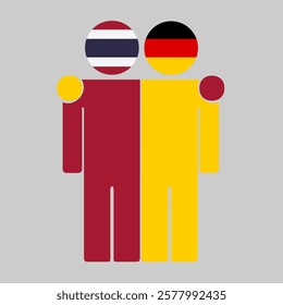 Flat illustration of two human figures with Thailand and Germany flags as heads. Minimalistic design, isolated background.