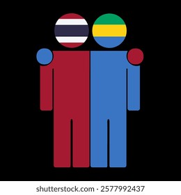 Flat illustration of two human figures with Thailand and Gabon flags as heads. Minimalistic design, isolated background.