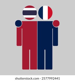 Flat illustration of two human figures with Thailand and France flags as heads. Minimalistic design, isolated background.