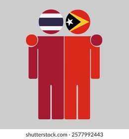 Flat illustration of two human figures with Thailand and East Timor flags as heads. Minimalistic design, isolated background.