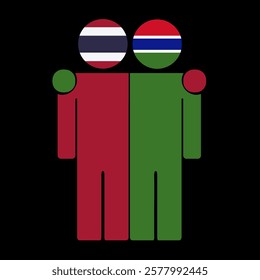 Flat illustration of two human figures with Thailand and Gambia flags as heads. Minimalistic design, isolated background.