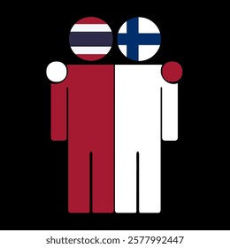 Flat illustration of two human figures with Thailand and Finland flags as heads. Minimalistic design, isolated background.