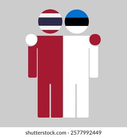 Flat illustration of two human figures with Thailand and Estonia flags as heads. Minimalistic design, isolated background.