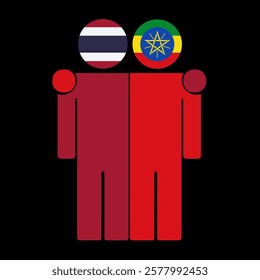 Flat illustration of two human figures with Thailand and Ethiopia flags as heads. Minimalistic design, isolated background.