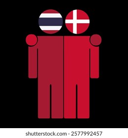 Flat illustration of two human figures with Thailand and Denmark flags as heads. Minimalistic design, isolated background.