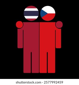 Flat illustration of two human figures with Thailand and Czech Republic flags as heads. Minimalistic design, isolated background.