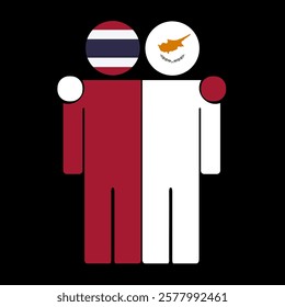 Flat illustration of two human figures with Thailand and Cyprus flags as heads. Minimalistic design, isolated background.