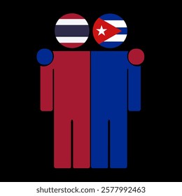 Flat illustration of two human figures with Thailand and Cuba flags as heads. Minimalistic design, isolated background.