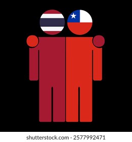 Flat illustration of two human figures with Thailand and Chile flags as heads. Minimalistic design, isolated background.