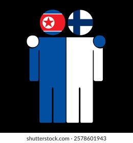 Flat illustration of two human figures with North Korea and Finland flags as heads. Minimalistic design, isolated background.