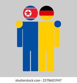 Flat illustration of two human figures with North Korea and Germany flags as heads. Minimalistic design, isolated background.