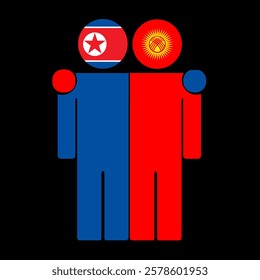 Flat illustration of two human figures with North Korea and Kyrgyzstan flags as heads. Minimalistic design, isolated background.