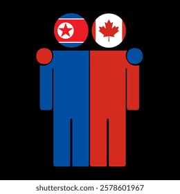 Flat illustration of two human figures with North Korea and Canada flags as heads. Minimalistic design, isolated background.