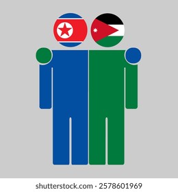 Flat illustration of two human figures with North Korea and Jordan flags as heads. Minimalistic design, isolated background.