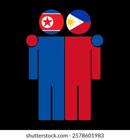 Flat illustration of two human figures with North Korea and Philippines flags as heads. Minimalistic design, isolated background.