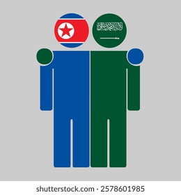 Flat illustration of two human figures with North Korea and Saudi Arabia flags as heads. Minimalistic design, isolated background.