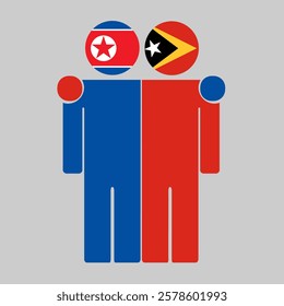 Flat illustration of two human figures with North Korea and Timor Leste flags as heads. Minimalistic design, isolated background.