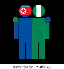 Flat illustration of two human figures with North Korea and Nigeria flags as heads. Minimalistic design, isolated background.