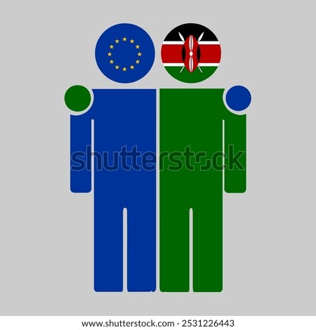 Flat illustration of two human figures with the European Union and Kenya flags as heads. Minimalistic design, isolated background.