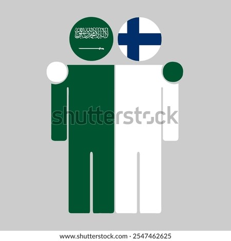 Flat illustration of two human figures with Saudi Arabia and Finland flags as heads. Minimalistic design, isolated background.