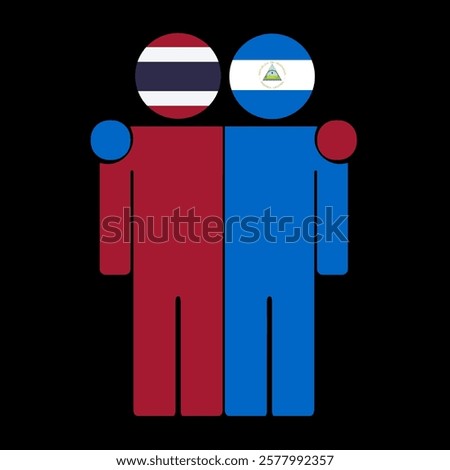 Flat illustration of two human figures with Thailand and Nicaragua flags as heads. Minimalistic design, isolated background.
